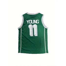 Men's #11 North Basketball Jersey - Breathable & Comfortable Mesh Tank Top, V-Neck, Sleeveless Sports Uniform for Training & Casual Wear, Green, Sizes S-3XL