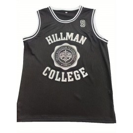 Men's #9 Embroidered Basketball Jersey - Retro Style Polyester Sports Shirt, Round Neck, Loose Fit, Black & White, S-3XL for Team Sports & Casual Wear