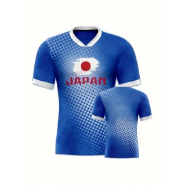 Men's Japan National Team Soccer Jersey - Breathable Polyester, Short Sleeve, Round Neck, Graphic Print, Light Blue & White Design, Perfect for Sports, Training & Casual Wear