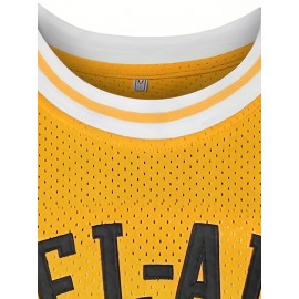 Men's Polyester Basketball Jersey # 14 Yellow V-neck Sports Vest, Breathable And Comfortable, Slightly Elastic Knitted Fabric Suitable for Casual Training, Beach And Weekend Wear, Suitable for Adult Couples S-3XL