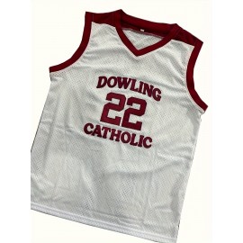 1pc Dowling Catholic Men's Basketball Jersey - #22, V-Neck, Sleeveless Athletic Top in White with Red Accents, Breathable Polyester, Loose Fit for Team Sports & Outdoor Activities, Machine Washable