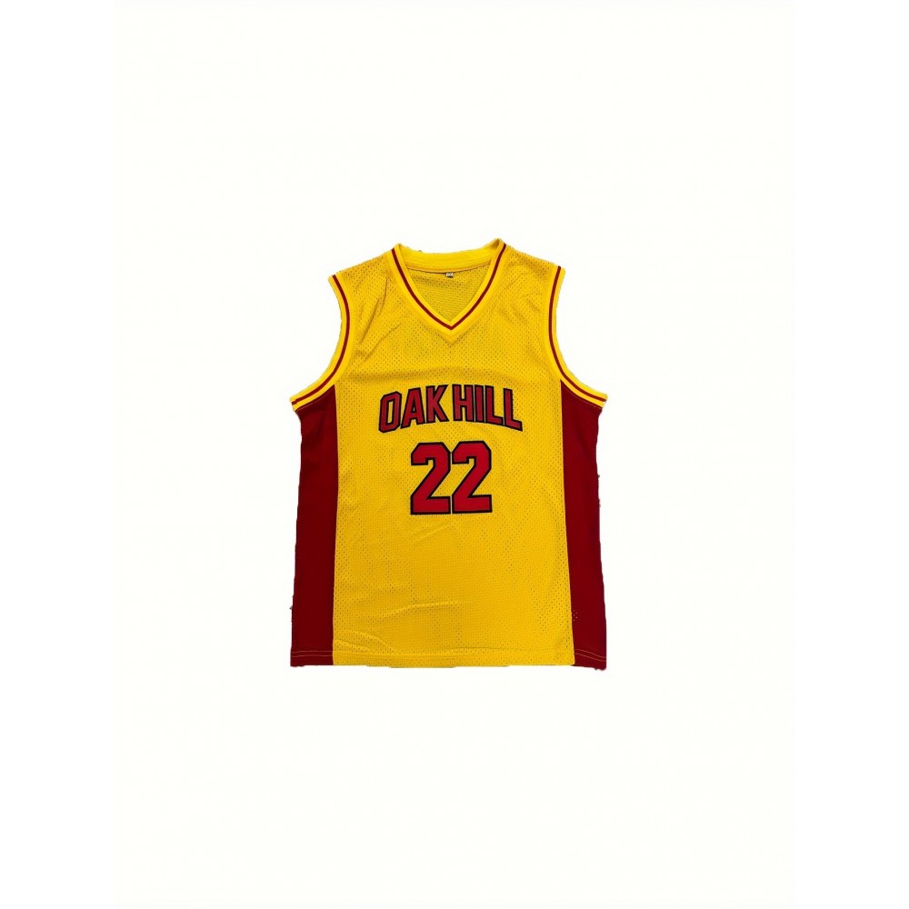 Men'S Oak Hill 22 Sports Jersey, Polyester V-Neck, Slight Stretch Knit Fabric, Loose Fit, for Casual, Running, Training, Hiking, Basketball, Adult & Couple, Universal Fit
