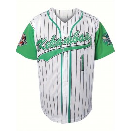 Men's #1 White Striped Embroidered Baseball Jersey - V-Neck, Short Sleeve, Breathable & Moisture-Wicking, Perfect for Sports & Casual Wear