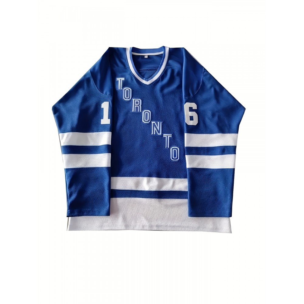 Men'S #16 Vintage Blue Ice Hockey Jersey With Embroidery Stitched Letters And Numbers S-XXXL