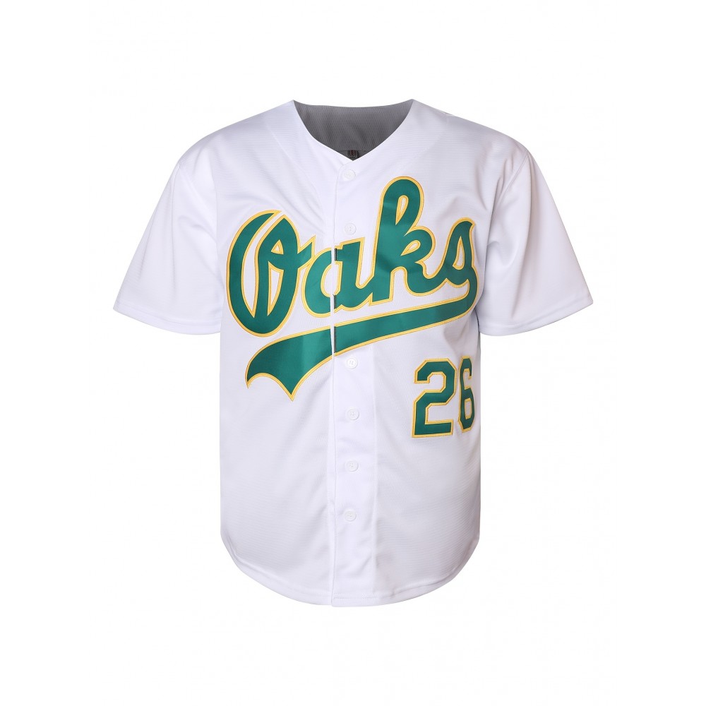 Men's Vintage Baseball Jersey with Letter O & Number 26 Design - Moisture-Wicking Breathable Polyester, Loose Fit V-Neck Button-Up for Sports, Casual & Parties (Green/Yellow/White), Party Wear, Detailing