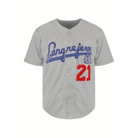 Men's #21 Vintage Baseball Jersey Shirt - Retro Style, Short Sleeve, V-Neck, Polyester, Breathable, Lightweight, Athletic Fit, Machine Washable, for Baseball, Parties, and Casual Wear