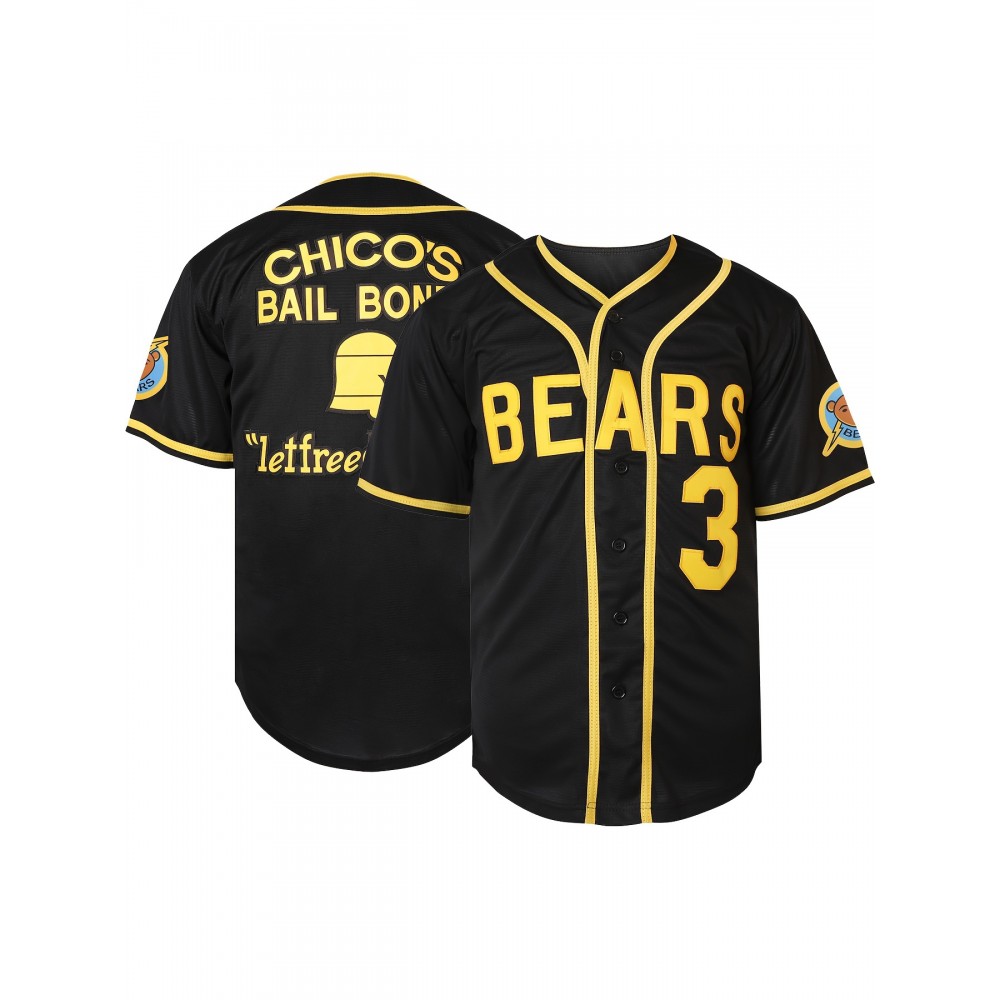 Bad News Bears #3 Tanner Boyle 1976 Movie Chico's Bail Bonds Embroidered Baseball Jersey - Vintage V-Neck Loose Fit Moisture-Wicking Breathable Button-Up Shirt for Sports, Halloween & Casual Wear (S-XXXL)