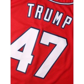 Men's #47 MAGA Baseball Jersey - Patriotic Red USA Flag Design, V-Neck, Short Sleeve, Breathable Polyester, 