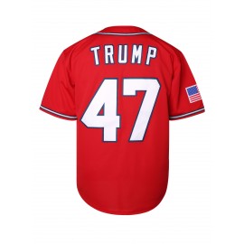 Men's #47 MAGA Baseball Jersey - Patriotic Red USA Flag Design, V-Neck, Short Sleeve, Breathable Polyester, 