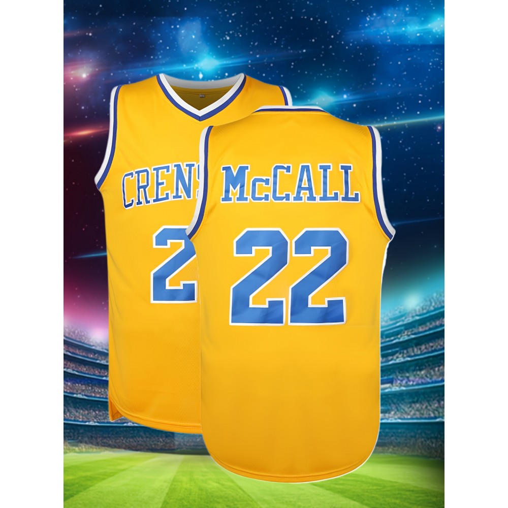 Men's #22 Embroidered Basketball Jersey - 100% Polyester, V-Neck, Sleeveless - Perfect for Training & Streetwear, Spring/Summer/Fall, American Basketball, Yellow