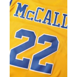 Crenshaw 22 McCall Men's Basketball Jersey, V-Neck Polyester Sports Vest with Embroidery, Blue and Yellow, Sizes S-3XL