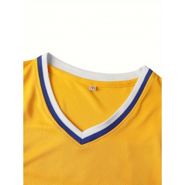 Crenshaw 22 McCall Men's Basketball Jersey, V-Neck Polyester Sports Vest with Embroidery, Blue and Yellow, Sizes S-3XL