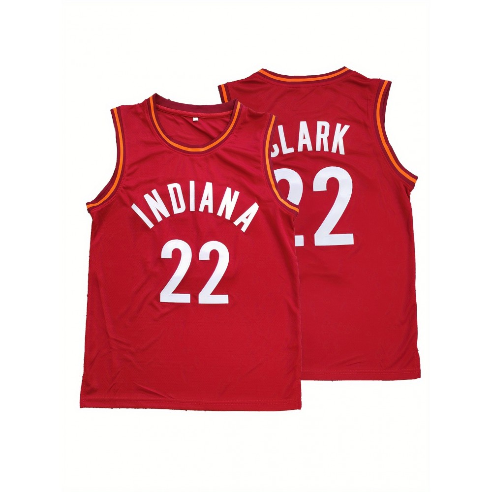 22 Basketball Suit Stitched Men's Polyester Round Neck Retro Sports Vest In Red S-3XL