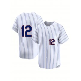 Women's Plus Size New York #12 Baseball Jersey - White & Blue Striped Retro Design, Moisture-Wicking, Breathable Polyester, UV Protection, Fade Resistant, Perfect for Training, Parties & Gifts for Baseball Fans