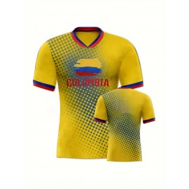 Women's Large Size Professional Sports Fabric Creative Pattern Print Colombia Home Soccer Jersey T-shirt, Soccer Jersey Flag Uniforms Shirts Breathable And Lightweight, Moisture-Wicking, As Gifts For Sports Fans