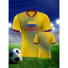 Women's Large Size Professional Sports Fabric Creative Pattern Print Colombia Home Soccer Jersey T-shirt, Soccer Jersey Flag Uniforms Shirts Breathable And Lightweight, Moisture-Wicking, As Gifts For Sports Fans