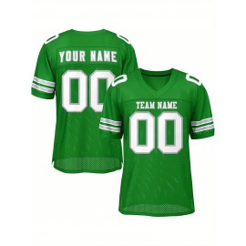 Customizable Football Jersey - Personalized Team Name & Number, Breathable Mesh Back, V-Neck Design, Unisex for Men & Women, Outdoor Sports, Summer Activewear, Custom Football Jersey