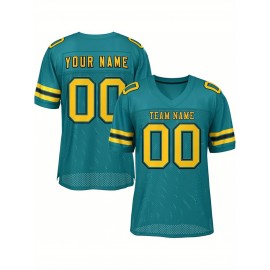 Customizable Football Jersey - Personalized Team Name & Number, Breathable Mesh Back, V-Neck Design, Unisex for Men & Women, Outdoor Sports, Summer Activewear, Custom Football Jersey