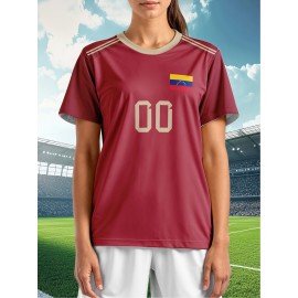 Customizable Women'S Soccer Jersey - Personalized Name & Number, Red Camo Design, Soft Fabric, Round Neck, Summer Sports & Casual Wear, Soccer Accessories