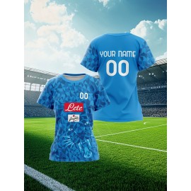 Customizable Women'S Plus Size Football Jersey - Personalized Team Name & Number, Breathable Outdoor Sports Shirt with Vibrant Blue & Pink Geometric Design, Perfect for Soccer Fans, Soccer Fan Apparel | Vibrant Jersey Design | Durable Fabric Shirt