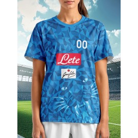 Customizable Women'S Plus Size Football Jersey - Personalized Team Name & Number, Breathable Outdoor Sports Shirt with Vibrant Blue & Pink Geometric Design, Perfect for Soccer Fans, Soccer Fan Apparel | Vibrant Jersey Design | Durable Fabric Shirt