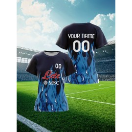 Customizable Women'S Plus Size Football Jersey - Personalized Team Name & Number, Breathable Outdoor Sports Shirt with Vibrant Blue & Pink Geometric Design, Perfect for Soccer Fans, Soccer Fan Apparel | Vibrant Jersey Design | Durable Fabric Shirt