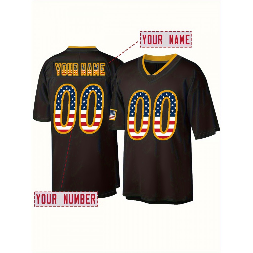Customizable Women'S Football Jersey - Personalized Name & Number, American Flag Design, V-Neck Short Sleeve, Breathable Summer Sports Shirt for Team & Casual Wear, Football Jersey, PLUS SIZE