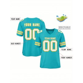 Customizable Football Jersey - Personalized Name & Number, V-Neck, Short Sleeve, Breathable Mesh Fabric, Team Colors with Bold 