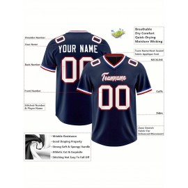 Custom Football Jersey Personalized with Team Name & Number - Women's Large Size Sports Shirt, Navy Blue & Red Color Scheme, Non-Stretch Fabric for Soccer, Team Uniforms, Gifts - Easy-Care Athletic Apparel, Sleeve Stripes, Detailing