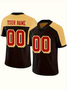 Customizable Women'S Plus Size Football Jersey - Personalized Team Name & Number, V-Neck, Short Sleeve, Breathable Fabric for Outdoor Sports, Black with Yellow Accents, Custom Football Jersey, Casual Sportswear, Sporty Design, Comfortable Fit