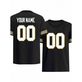 Customizable Women'S Plus Size Football Jersey - Personalized Team & Player Number, Soft Fabric, V-Neck, Short Sleeve, Black with Golden Accents, Ideal for Outdoor Sports & Events, Football Jersey, Summer Sports Wear, Sporty Design, Comfortable Fit