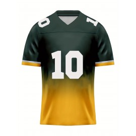 Women's #10 Green Bay -Inspired Jersey - Gradient Green to Yellow, V-Neck, Short Sleeve, Breathable Polyester Shirt, Machine Washable, Perfect for Sports Fans & Casual Wear