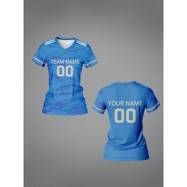 Customizable Women'S V-Neck Football Jersey, Polyester 100%, Quick-Dry Knit Fabric, Regular Length, All Over Print, Slight Stretch, Breathable for Training & Fitness, Spring/Summer/Fall Sports Top