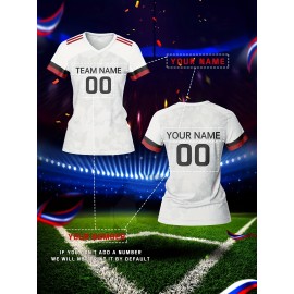 Customizable Women's V-Neck Soccer Jersey - Personalized Name & Number, Breathable Polyester, Quick-Dry Athletic Top for Team Training, Sports Fitness & Casual Wear, Casual Sportswear | Customizable Sports Gear | Smooth Fabric
