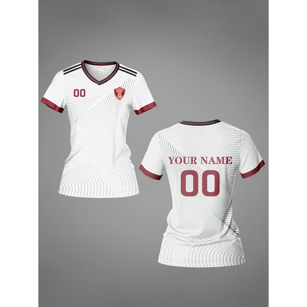 Customized Name & Number Women's V-Neck Football Jersey - Breathable Quick-Dry Moisture-Wicking Fabric, Team Training & Casual Wear with All-Over Print Design, Regular Fit for Spring Summer Fall, Personalized Football Jersey, Durable Sports Apparel
