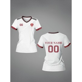 Customized Name & Number Women's V-Neck Football Jersey - Breathable Quick-Dry Moisture-Wicking Fabric, Team Training & Casual Wear with All-Over Print Design, Regular Fit for Spring Summer Fall, Personalized Football Jersey, Durable Sports Apparel