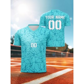 Customizable Kids Soccer Jersey with Name and Number, Polyester V-Neck Sports Shirt, Medium Stretch Knit Fabric, All-Over Print, for Boys, Girls, and Teens, Casual, Running, Training, and Daily Wear, Spring/Summer/Fall