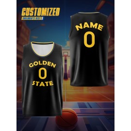 Customizable Kids Basketball Jersey Top with Name and Number - Breathable Polyester Mesh Tank Top for Sports, Training, Outdoor Activities - Unisex, All-Season, Washable, Knit Fabric, Loose Fit
