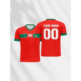 Customized Name And Number V-neck Football Jersey, Polyester Medium Stretch All Over Print Sports Shirt for Boys And Girls, Preppy Casual Street Style