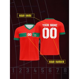 Customized Name And Number V-neck Football Jersey, Polyester Medium Stretch All Over Print Sports Shirt for Boys And Girls, Preppy Casual Street Style