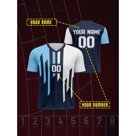 1pc Customizable Kids Soccer Jersey - V-Neck Polyester Football Top with Personalized Name & Number, Medium Stretch, All Over Print, Casual Sports Style for Boys & Girls, Perfect for Training, Beach, Weekend & Birthday Occasions