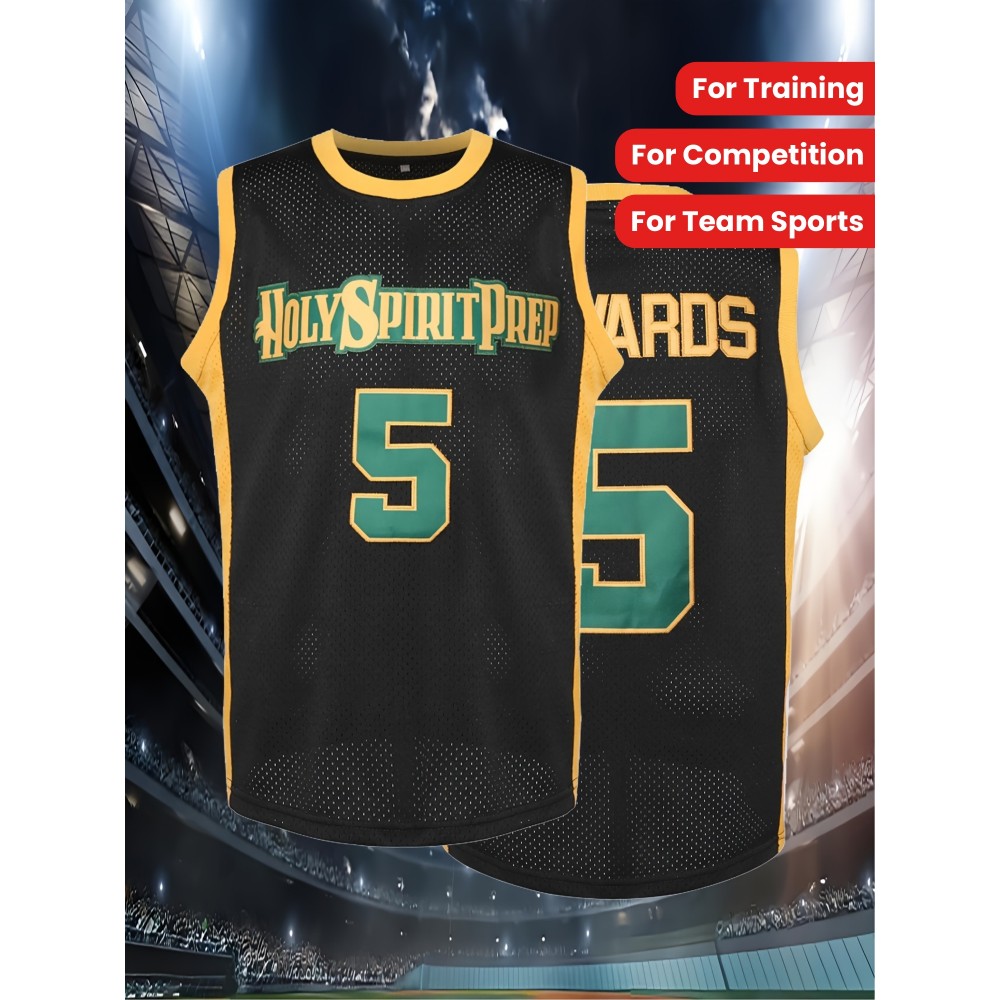 Men'S Basketball Shirt # 5-5 Black Basketball Sportswear Suitable For Training, Competition, Team Sports, Christmas, Halloween, Summer Party, Beach Party, Breathable Round Neck Embroidered Polyester Knitted Micro Elastic Loose Fabric S-XXXL