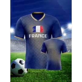 Women's Plus Size France Soccer Jersey - V-Neck, Short Sleeve, Breathable & Lightweight Polyester Sports Tee with French Flag Design, Moisture-Wicking, Perfect for Fans & Players, Soccer Accessories