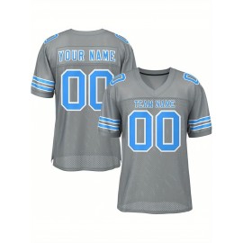 Customizable Football Jersey - Personalized Team Name & Number, Breathable Mesh Back, V-Neck Design, Unisex for Men & Women, Outdoor Sports, Summer Activewear, Custom Football Jersey