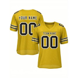 Customizable Football Jersey - Personalized Team Name & Number, Breathable Mesh Back, V-Neck Design, Unisex for Men & Women, Outdoor Sports, Summer Activewear, Custom Football Jersey