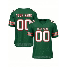 Customizable Football Jersey - Personalized Team Name & Number, Breathable Mesh Back, V-Neck Design, Unisex for Men & Women, Outdoor Sports, Summer Activewear, Custom Football Jersey