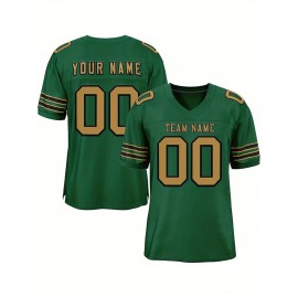 Customizable Football Jersey - Personalized Name & Number, V-Neck, Short Sleeve, Breathable Mesh Fabric, Team Colors with Bold 