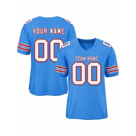 Customizable Football Jersey - Personalized Name & Number, V-Neck, Short Sleeve, Breathable Mesh Fabric, Team Colors with Bold 