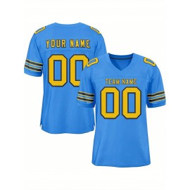 Customizable Football Jersey - Personalized Name & Number, V-Neck, Short Sleeve, Breathable Mesh Fabric, Team Colors with Bold 