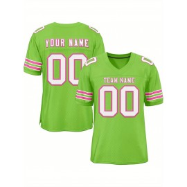 Customizable Football Jersey - Personalized Name & Number, V-Neck, Short Sleeve, Breathable Mesh Fabric, Team Colors with Bold 